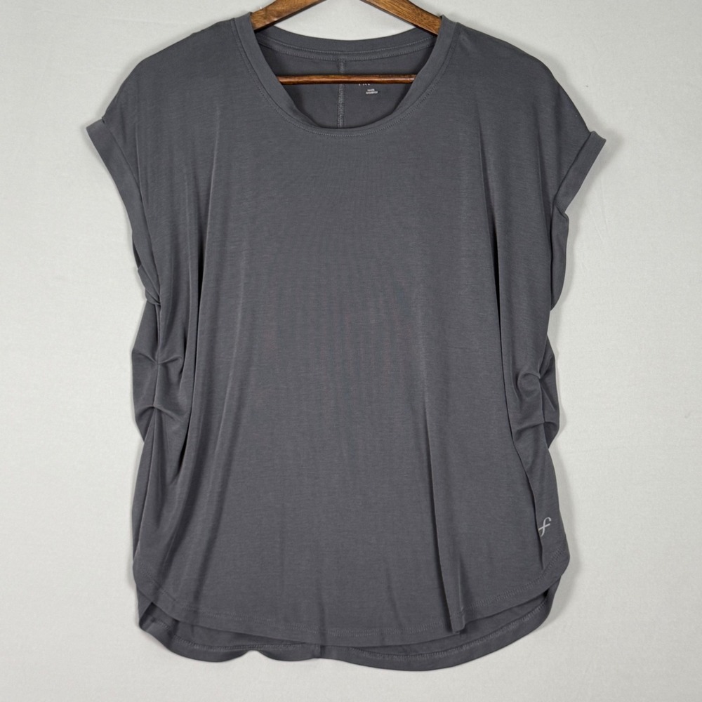 Freely T-Shirt Women XL Gray Excellent Side Ruched Rayon Blend Short Sleeve